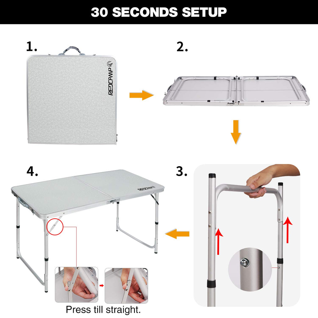 4ft Lightweight Portable Folding Camping Table with Adjustable Heights J6314