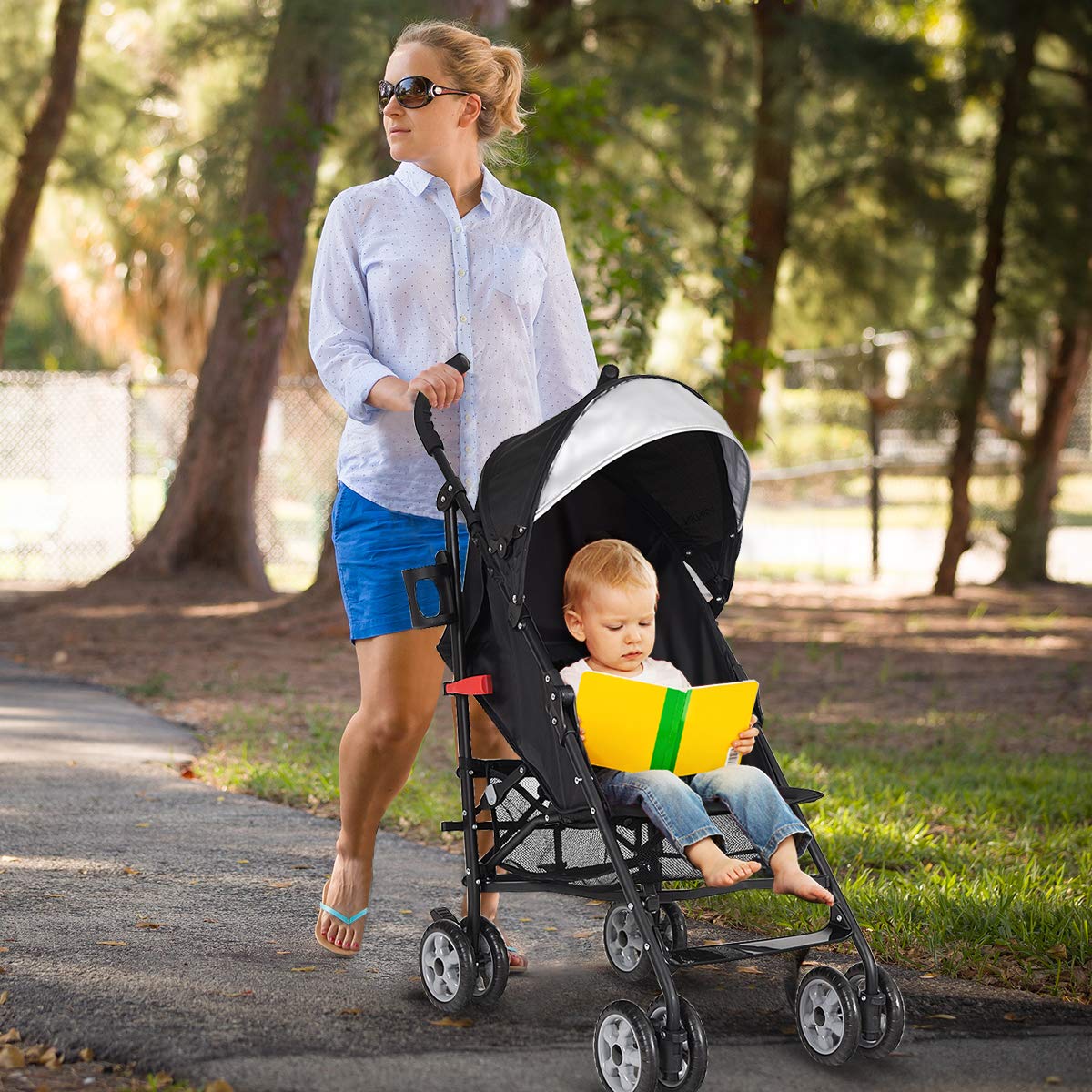 Lightweight Compact Foldable Stroller with Canopy and Cup Holder V314575