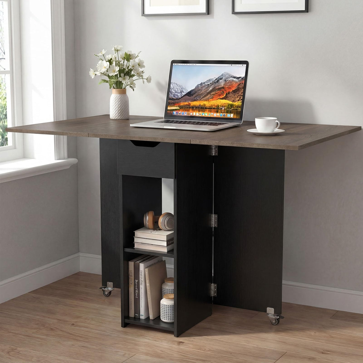 Drop Leaf Dining Table with Open Shelves & Drawer X518079