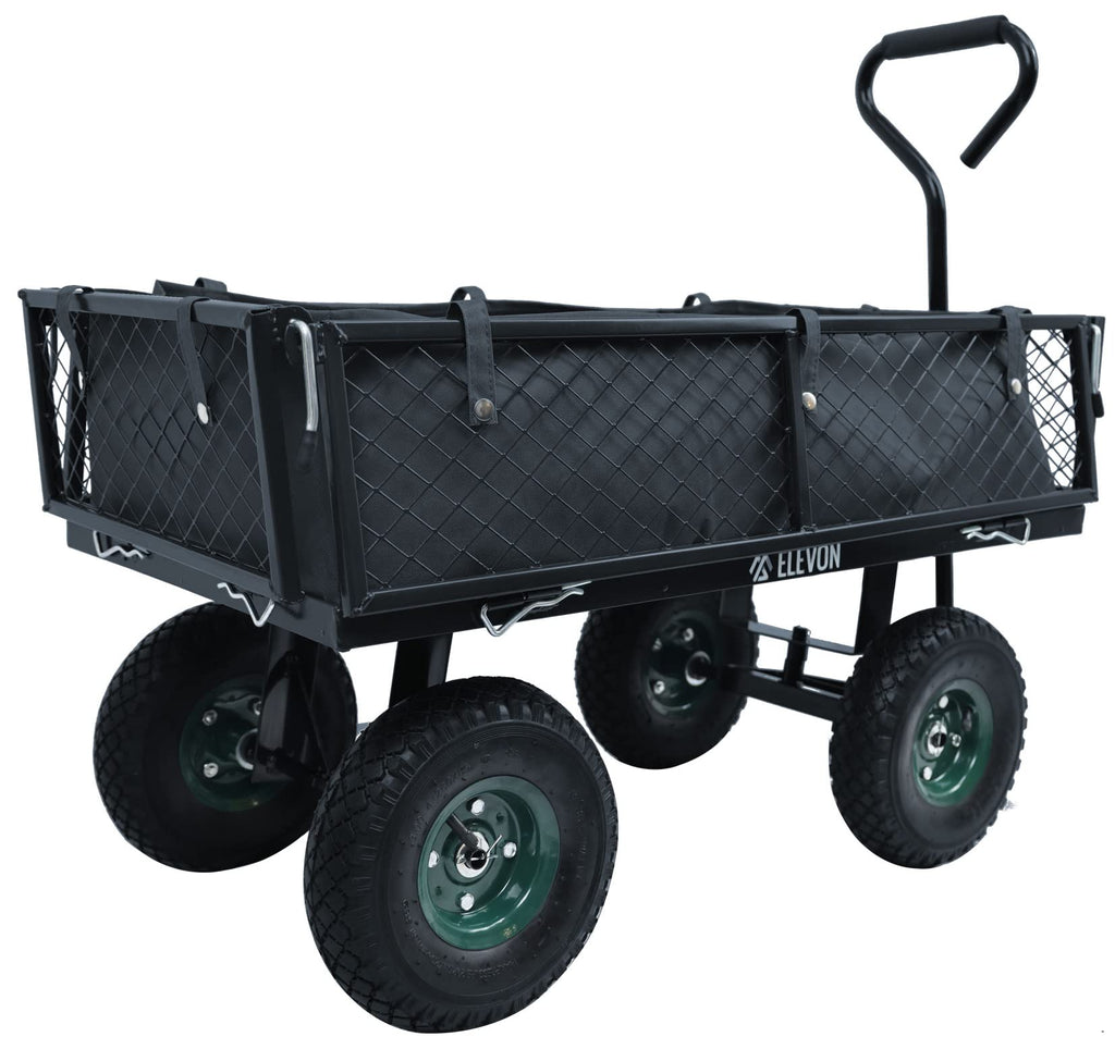 Heavy Duty Garden Cart, 400 Lb Capacity, Mesh Steel Folding Utility Wagon, Black N911
