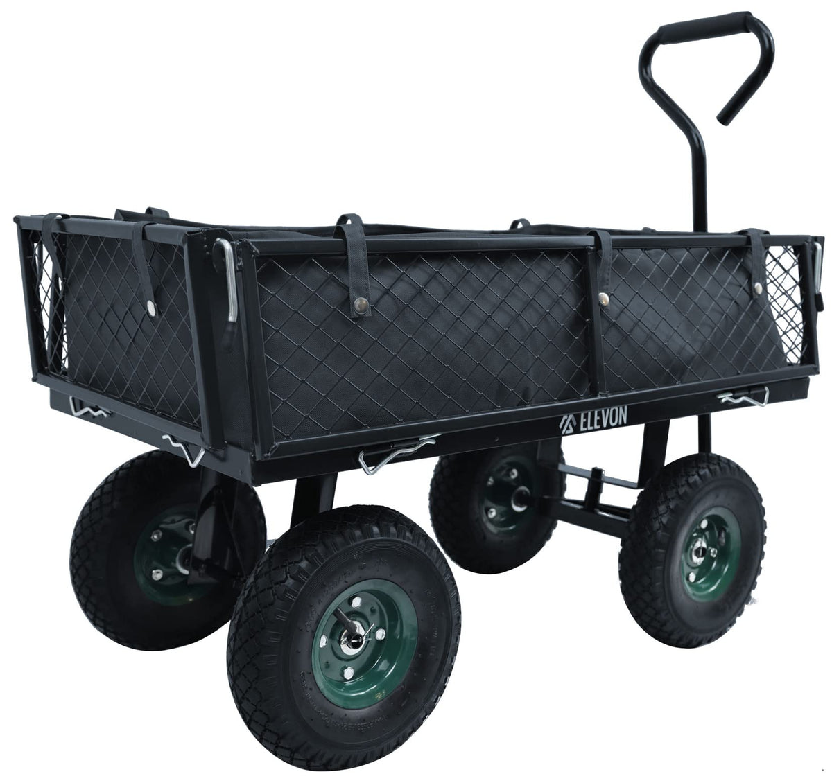 Heavy Duty Garden Cart, 400 Lb Capacity, Mesh Steel Folding Utility Wagon, Black N911