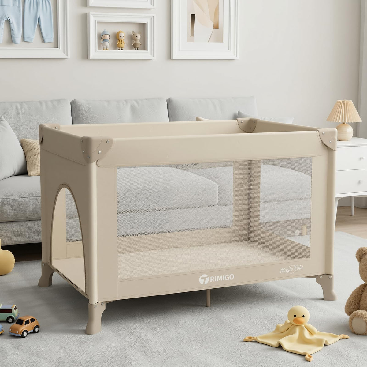 Portable Baby Playard with Mattress, Khaki A989340