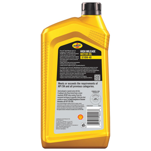 10W-40 High Mileage Motor Oil 1 Quart 6 Pack S355128
