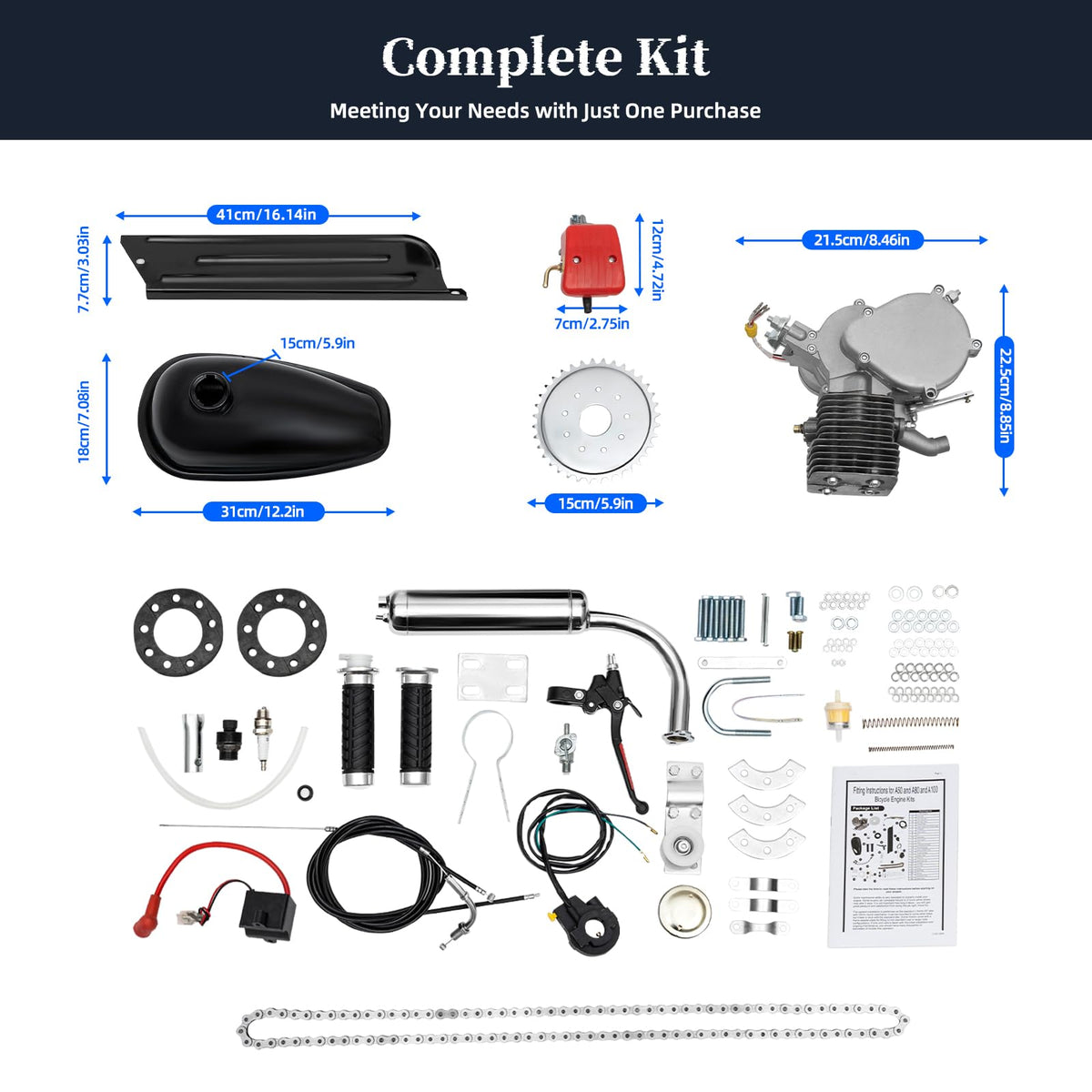 100cc 2 Stroke Air-Cooling Bicycle Engine Kit K6296