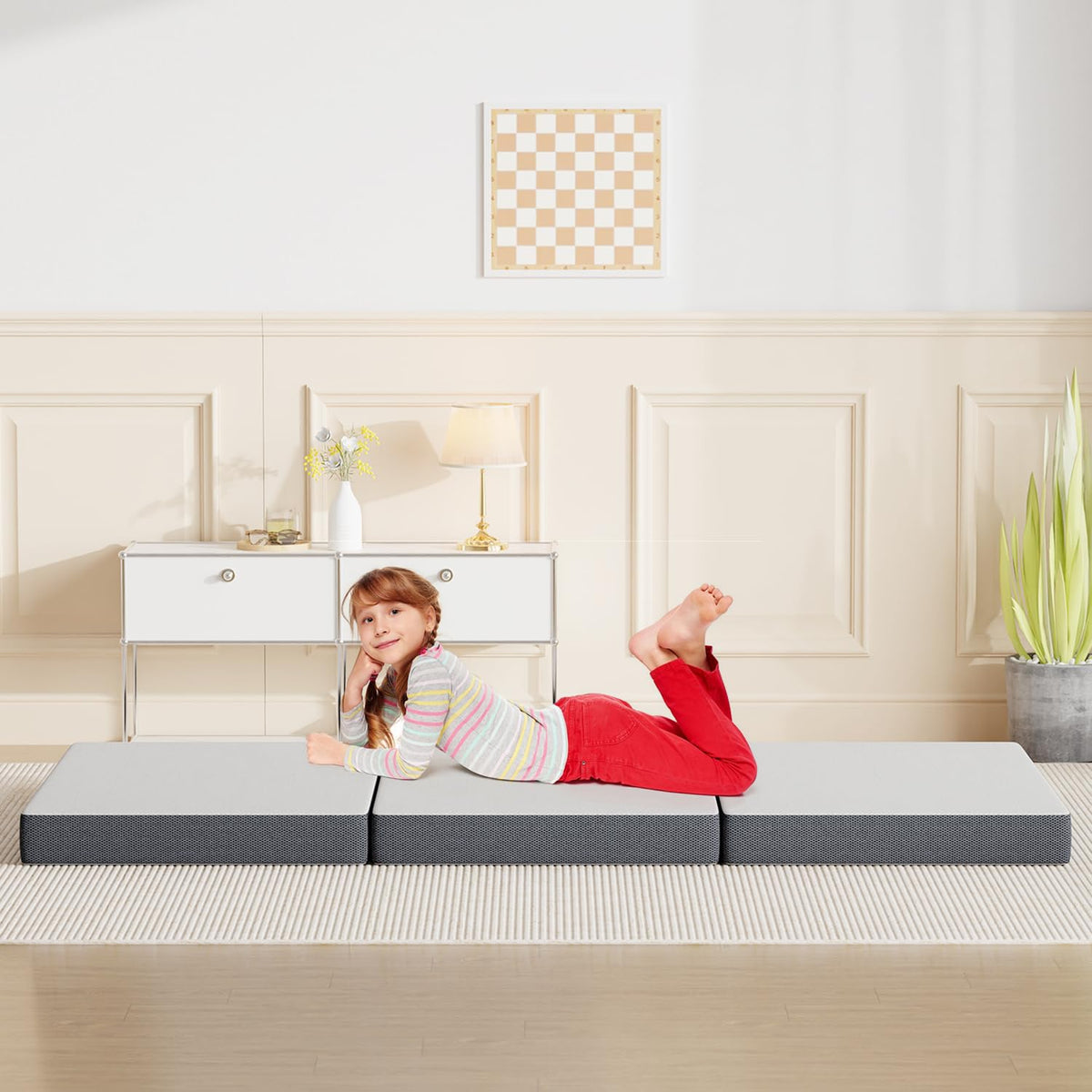 4 inch Tri Fold Memory Foam Mattress Topper with Washable Cover P9129