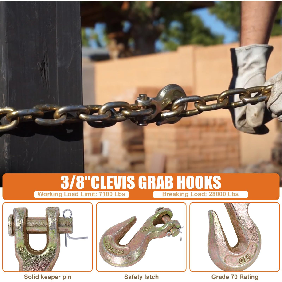 3/8" Grade 70 Clevis Grab Hooks, 10 Pack X451164