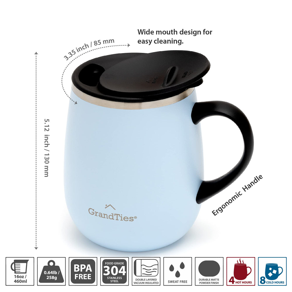 16 oz Insulated Stainless Steel Tumbler 2-Pack with Handle & Sliding Lid U87719