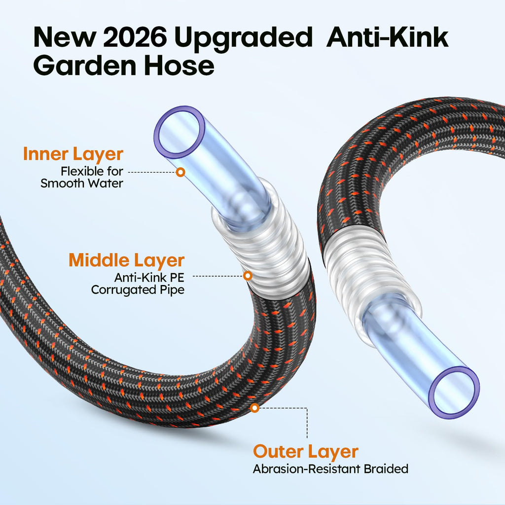 3/4" Flexible Non-Expandable Garden Hose with 10 Function Nozzle, 100ft V676015