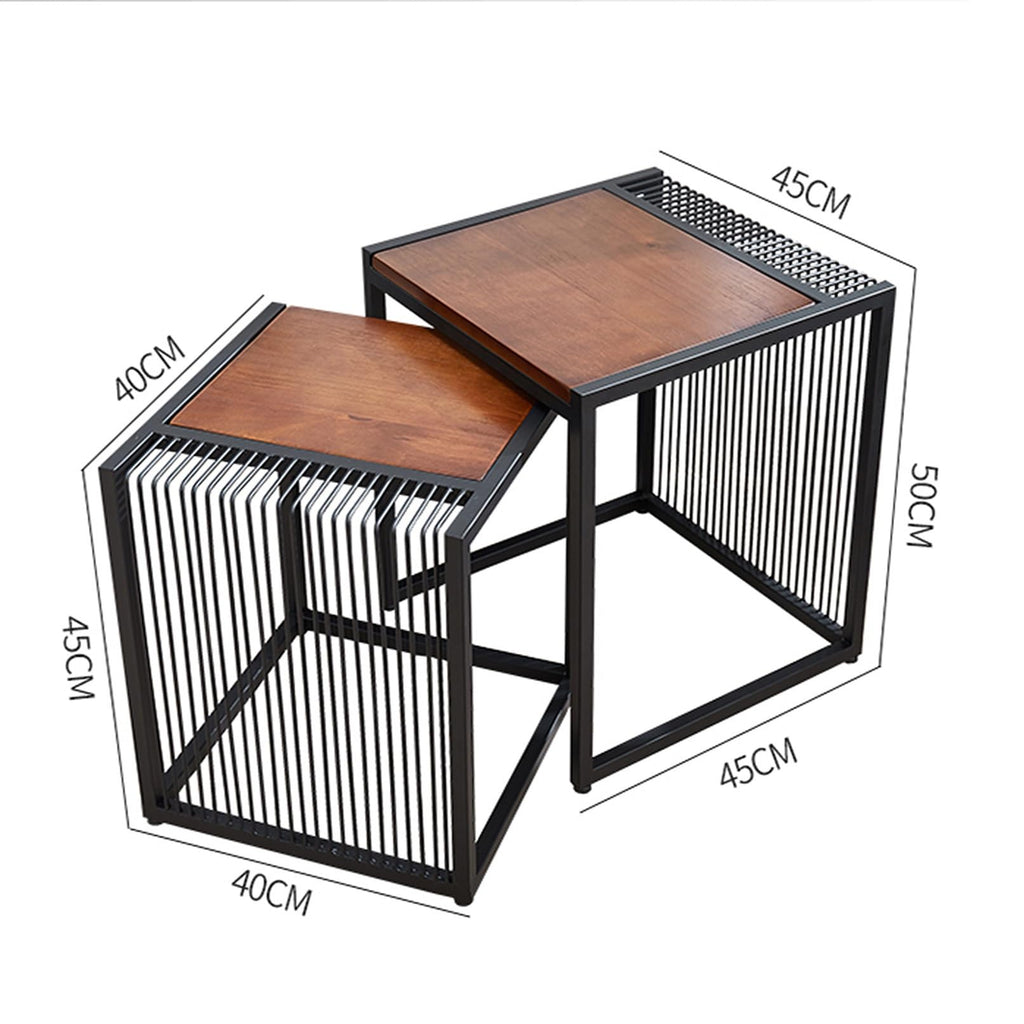 Set of 2 Square Nesting Coffee Table with Metal Frame R665