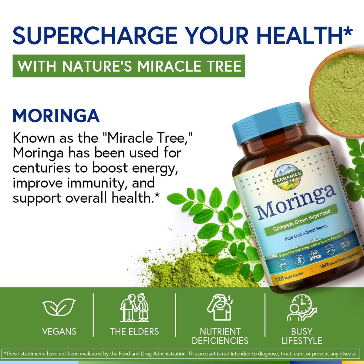 Moringa Oleifera Leaf Powder 120 Vegan Caps Z5965