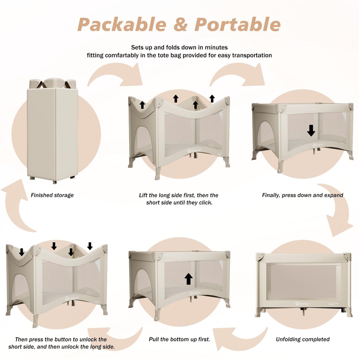 Portable Baby Playard with Mattress, Khaki A989340