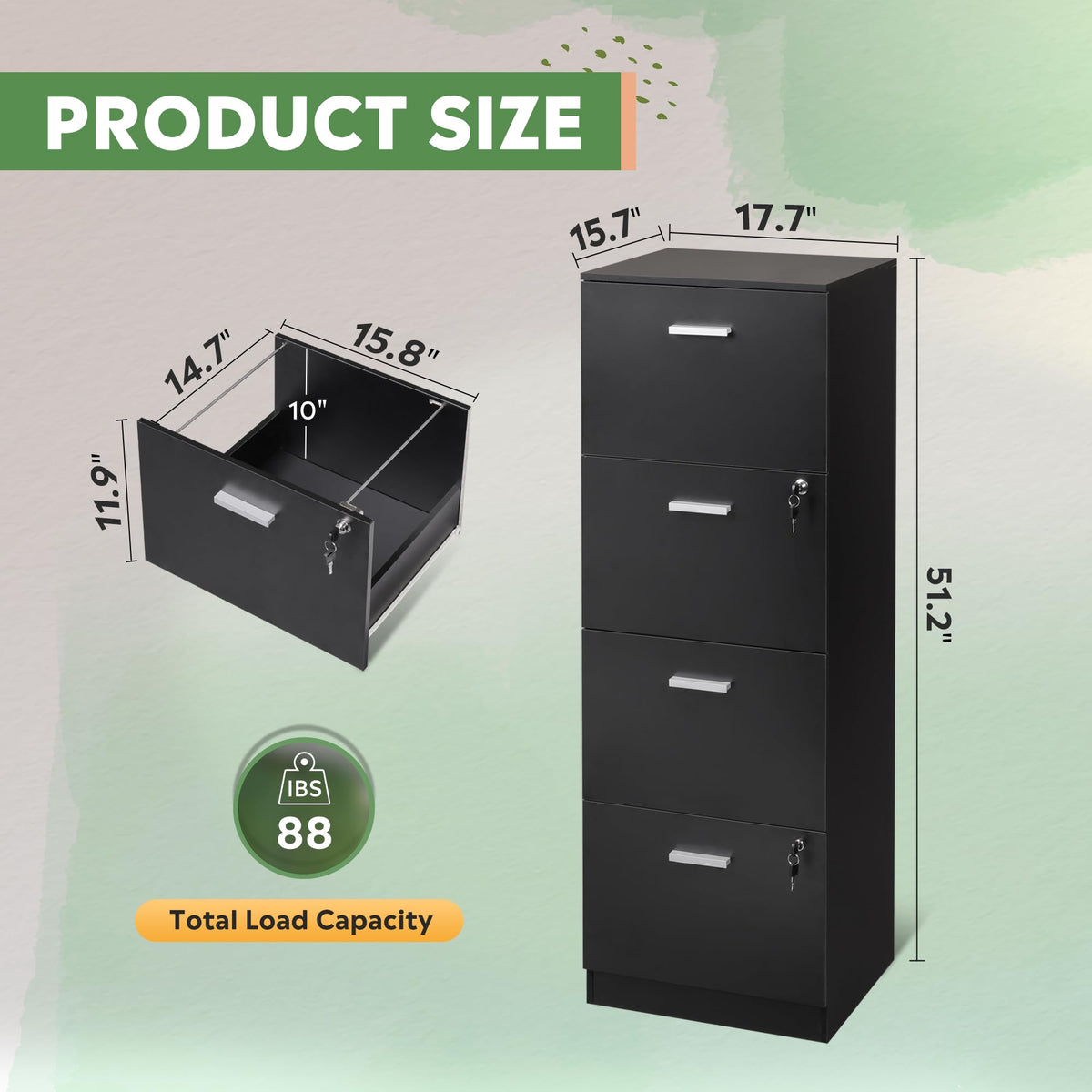 4 Drawer Wood File Cabinet with Lock R8871