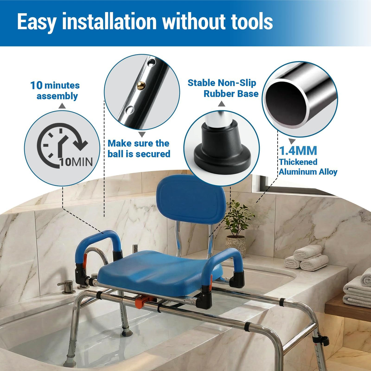 Sliding Shower Chair Tub Transfer Bench with 360° Swivel Seat K917822