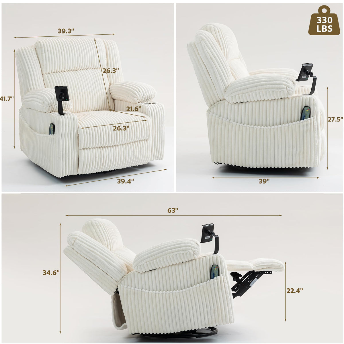 Power Swivel Rocker Recliner with Adjustable Headrest V848323
