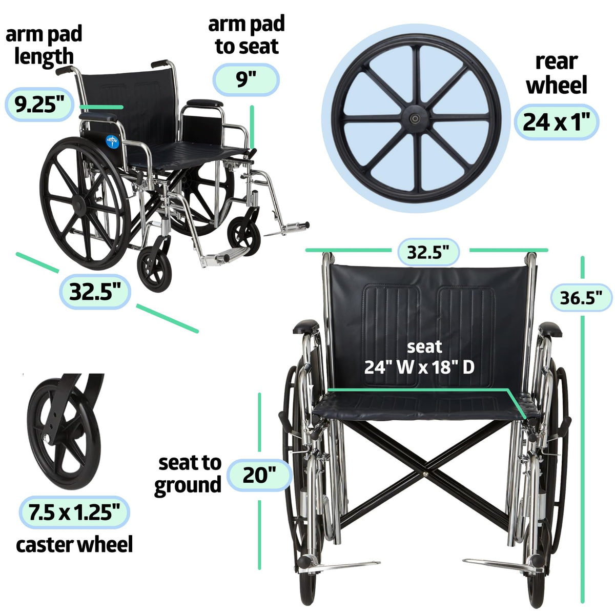 Extra-Wide Bariatric Wheelchair with 24" Wide Seat F477