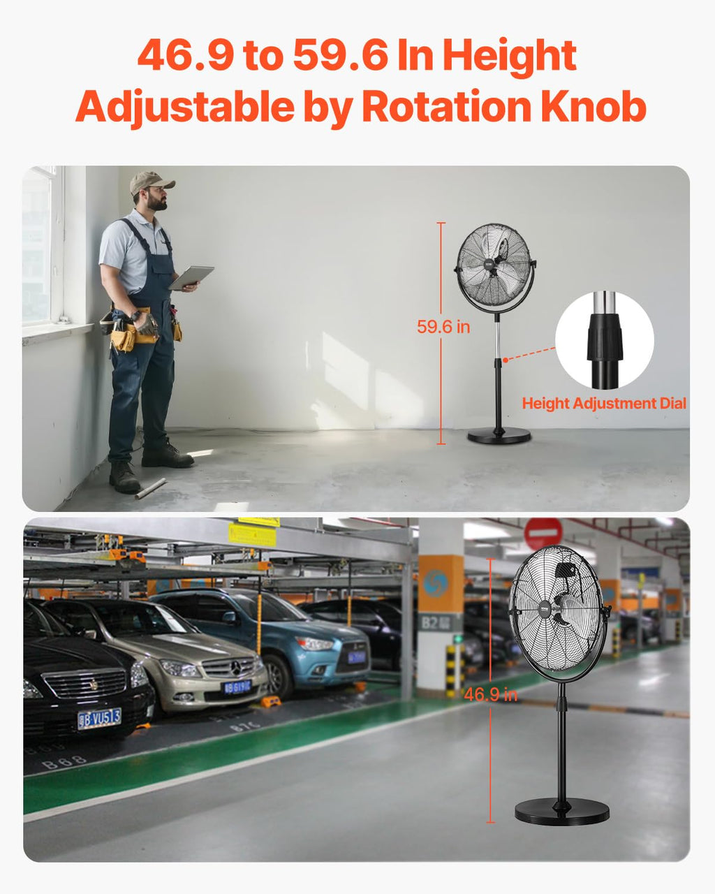 20 Inch 3 Speed Adjustable Height Pedestal Fan D7135