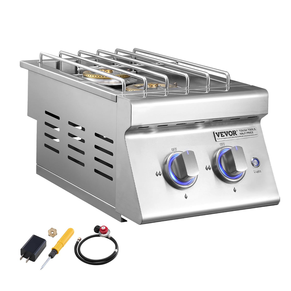 Double Side Burners, 2 x 17,000BTU Liquid Propane, Convertible to Natural Gas, 304 Stainless Steel Built-in W848194