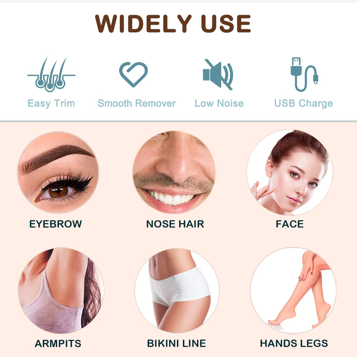 Facial Hair Removal Eyebrow Trimmer 2 in 1 LED Light Rechargeable U5129
