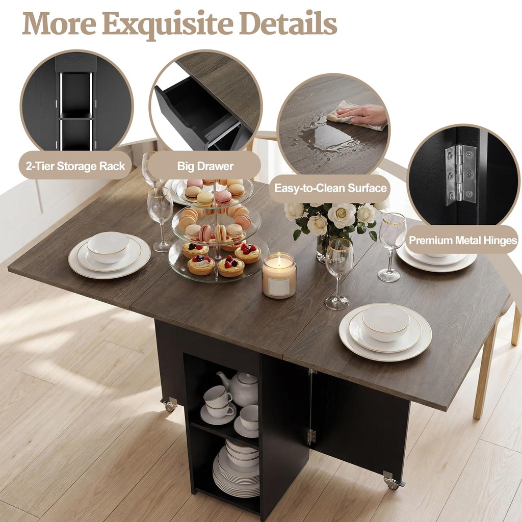 Drop Leaf Dining Table with Open Shelves & Drawer X518079