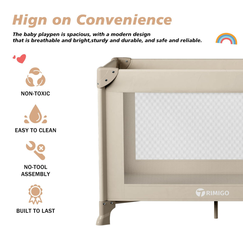 Portable Baby Playard with Mattress, Khaki A989340