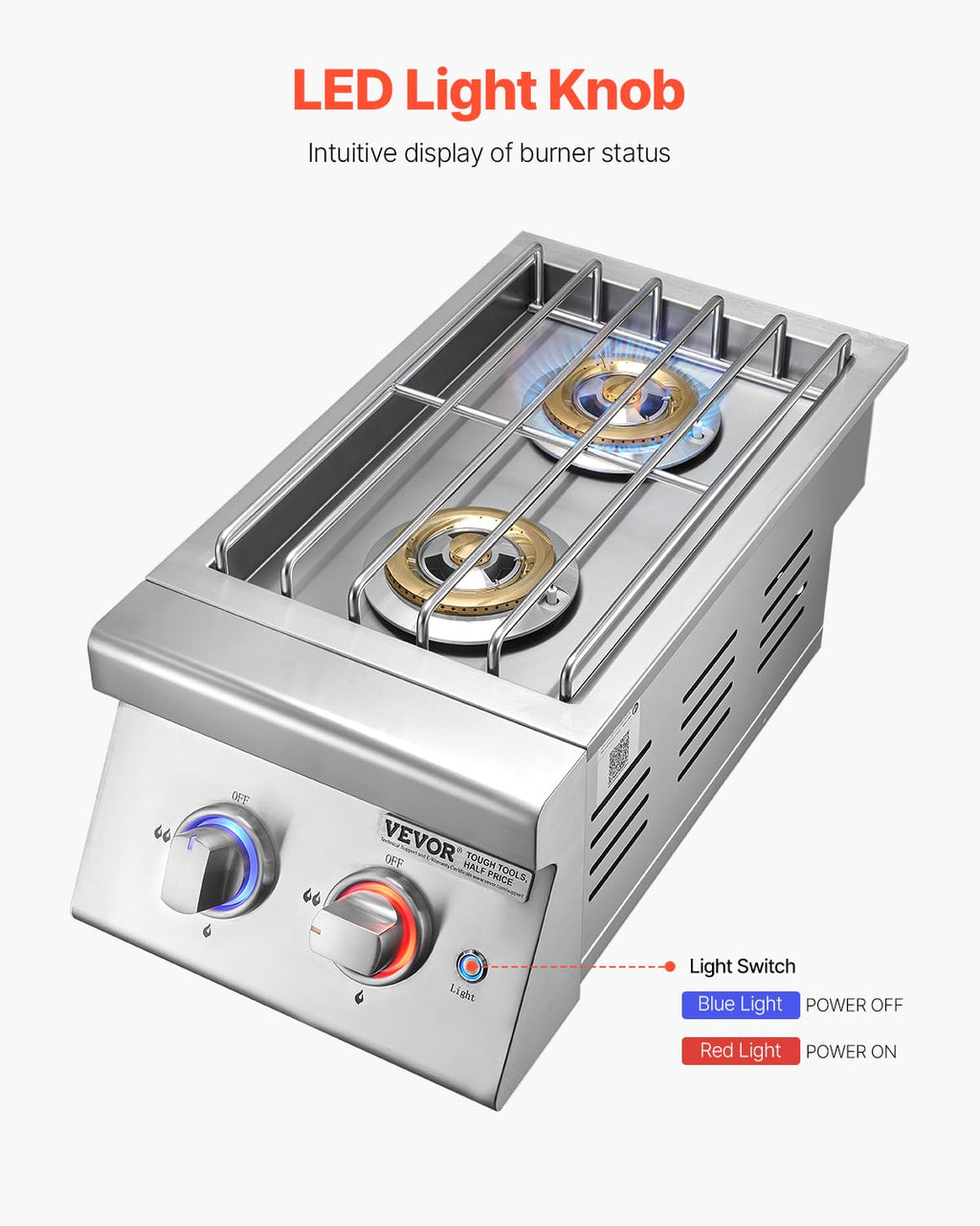Double Side Burners, 2 x 17,000BTU Liquid Propane, Convertible to Natural Gas, 304 Stainless Steel Built-in W848194