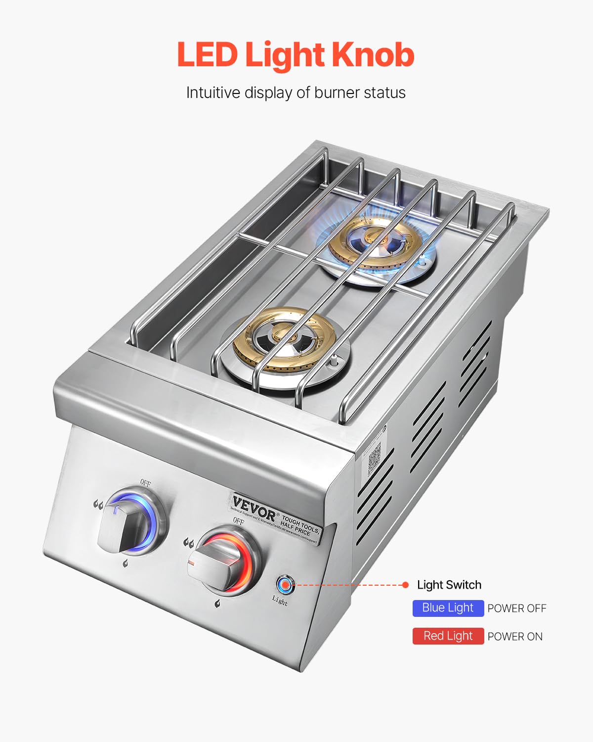 Double Side Burners, 2 x 17,000BTU Liquid Propane, Convertible to Natural Gas, 304 Stainless Steel Built-in W848194