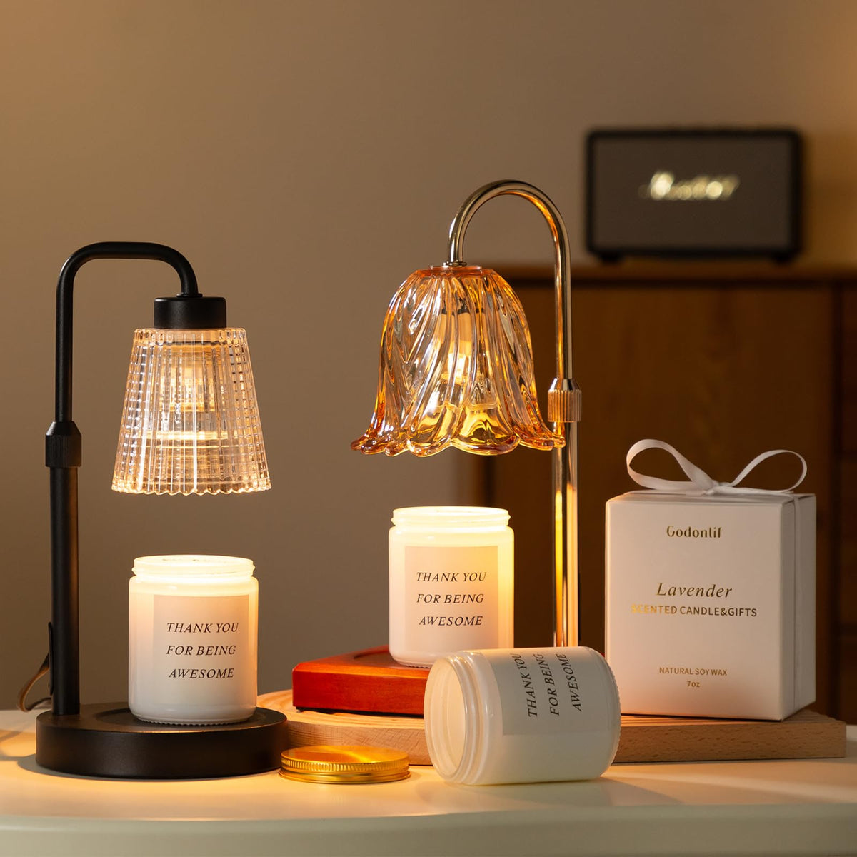 Gold Candle Warmer Lamp with Timer, Dimmable Wax Melt Warmer W888916