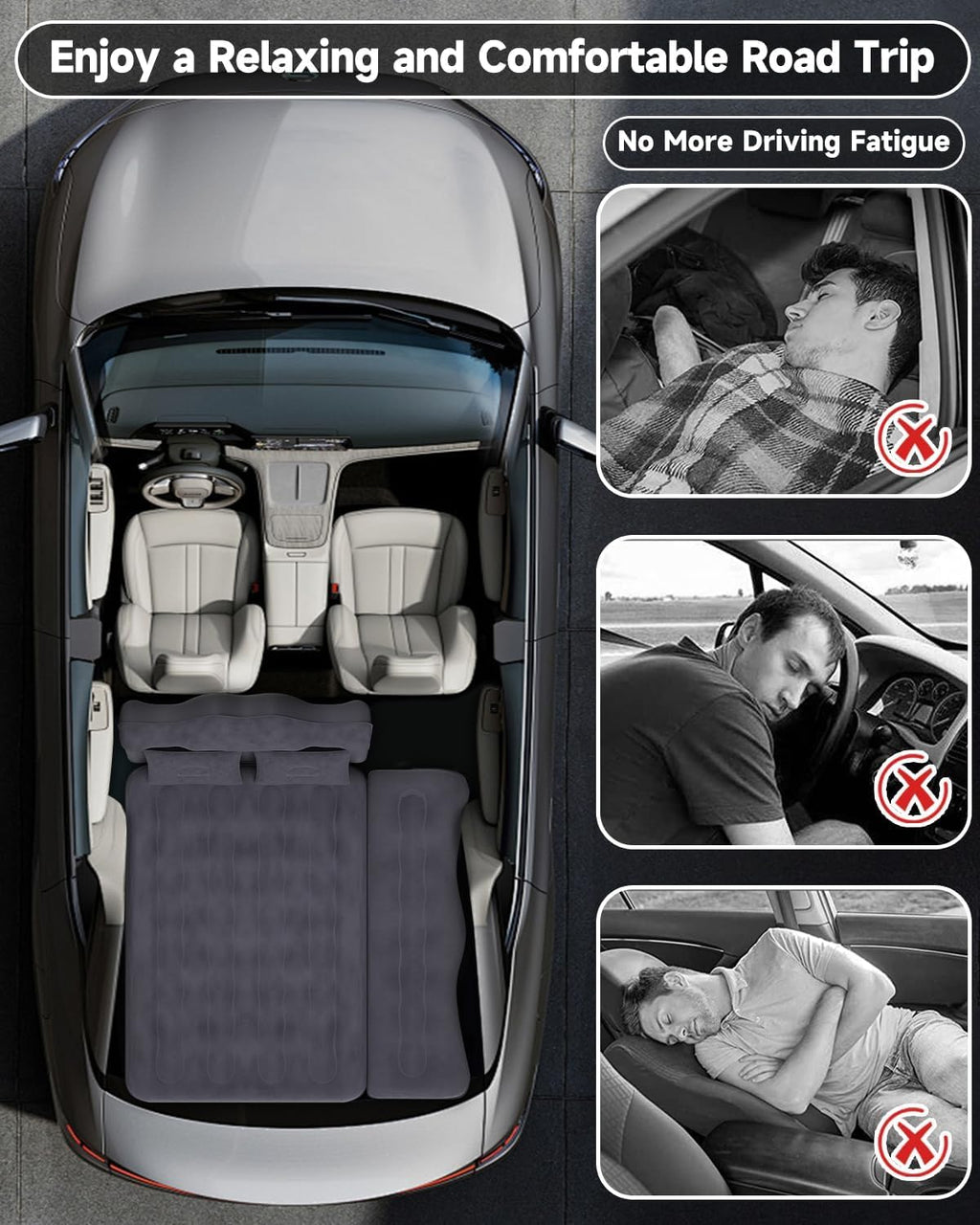 Inflatable Car Air Mattress with Pump & Pillows H21693