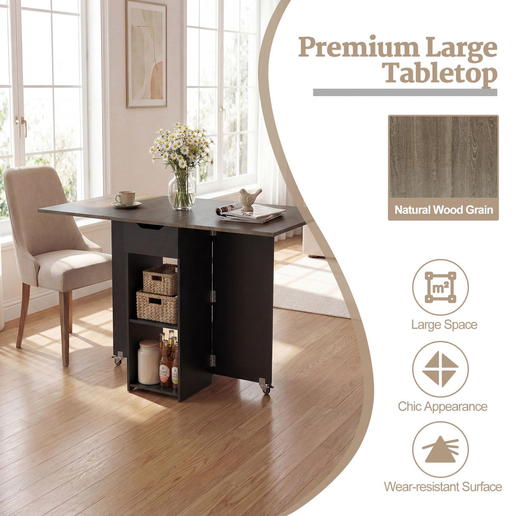Drop Leaf Dining Table with Open Shelves & Drawer X518079