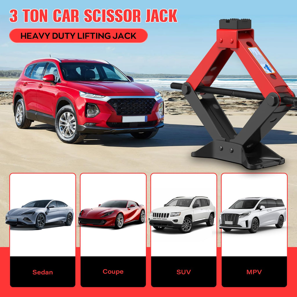 3 Ton Heavy Duty Scissor Jack Kit with Lug Wrench Q421
