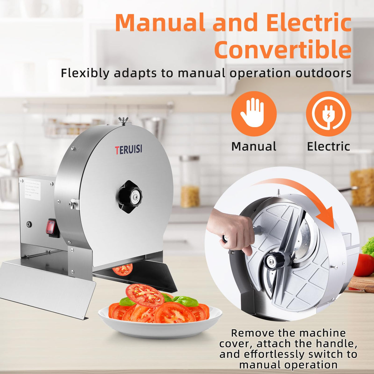 Electric Vegetable Slicer, Stainless Steel 2 IN 1 Manual & Electric Food Slicer M518581