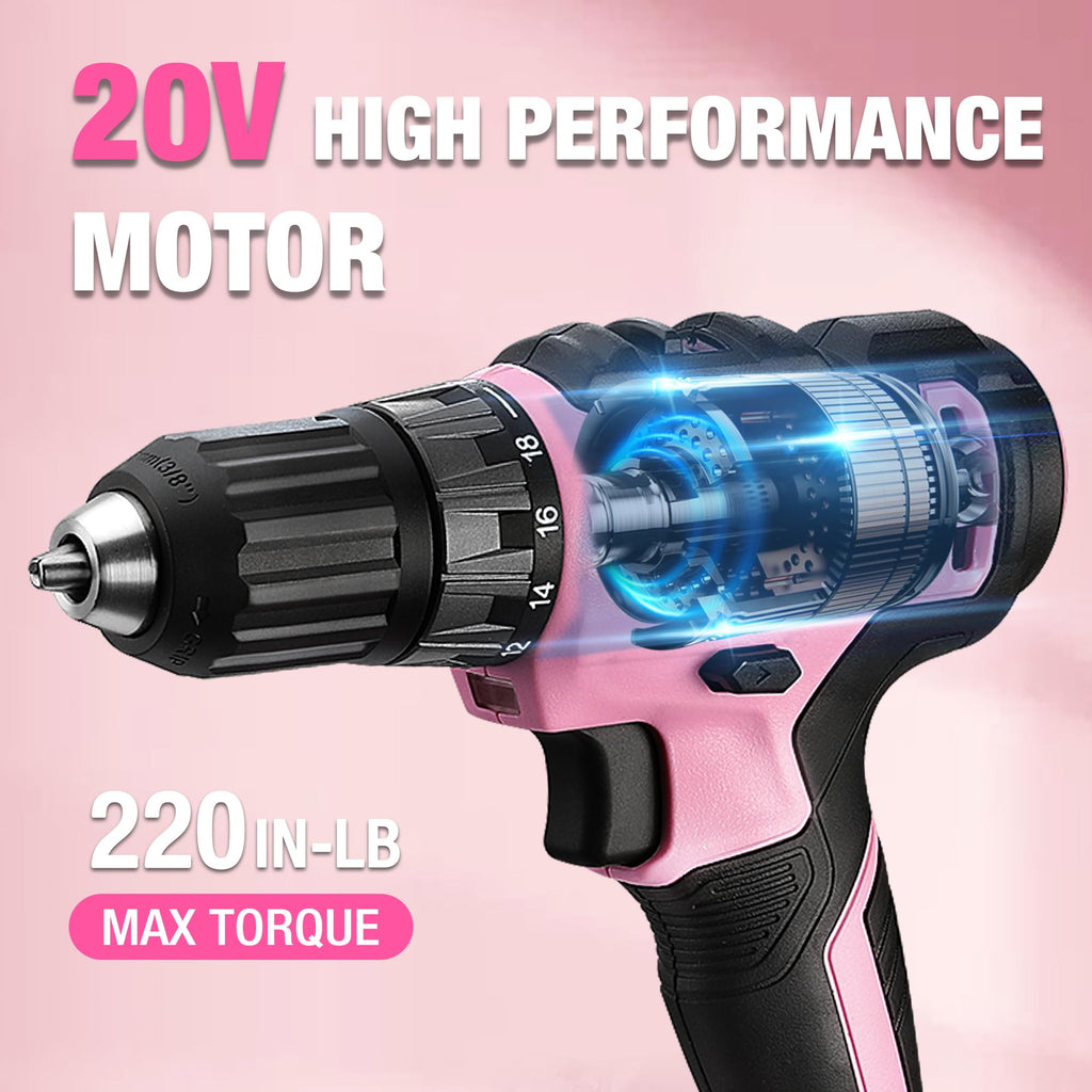 Pink Cordless Drill and 141-Piece Home Tool Kit T6805