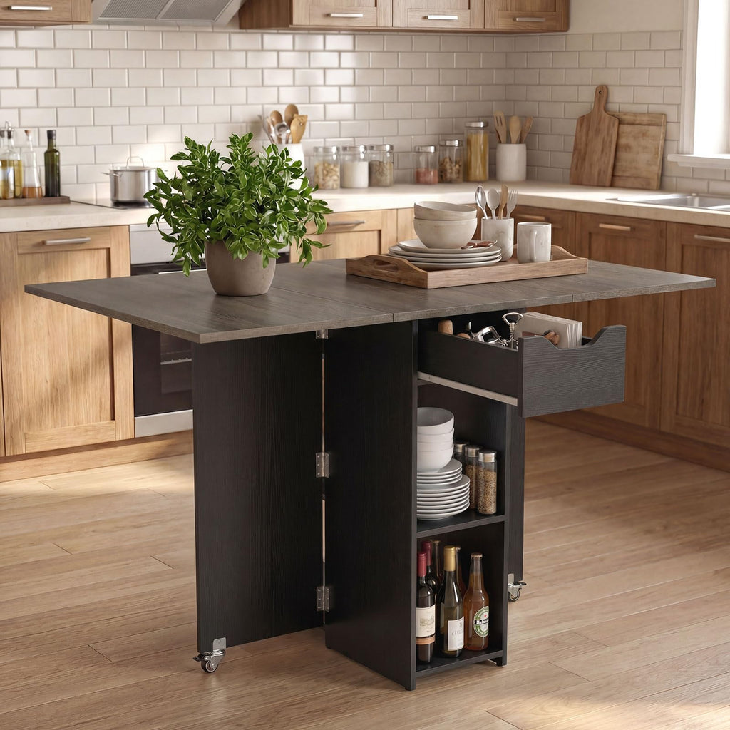 Drop Leaf Dining Table with Open Shelves & Drawer X518079