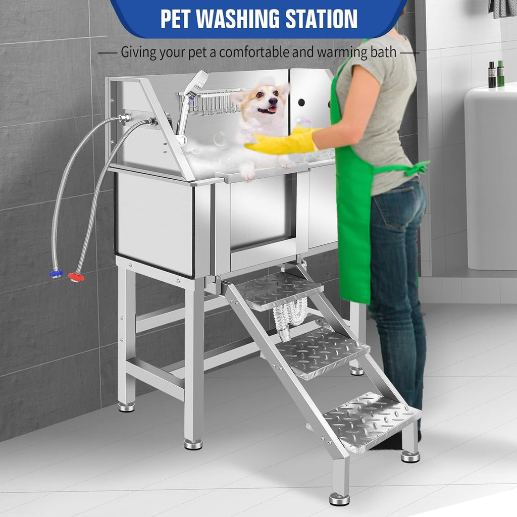 34" Stainless Steel Dog Grooming Tub with Stairs C9589