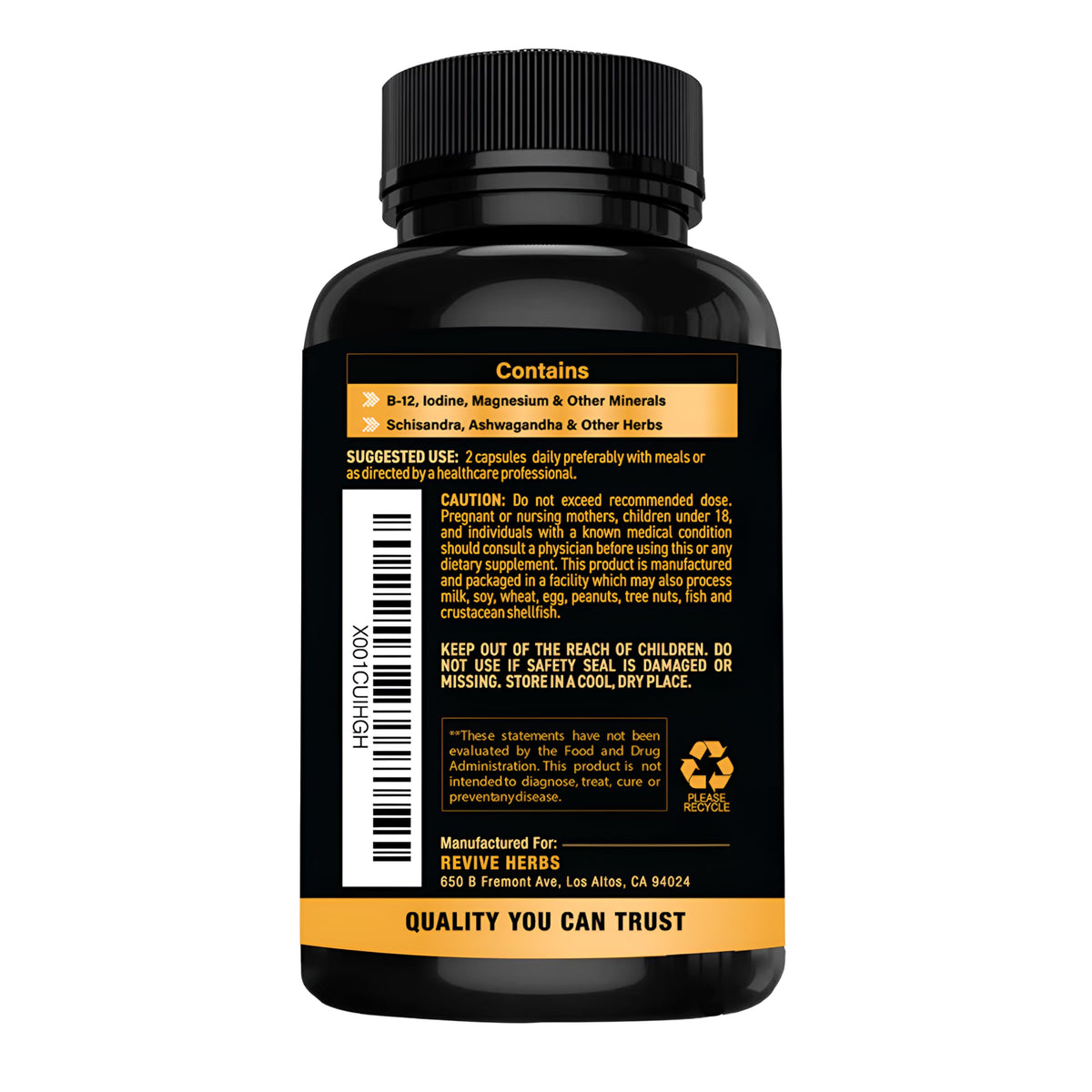 Ashwagandha Iodine Selenium Magnesium Zinc Vitamin B12 60 Capsules L4320