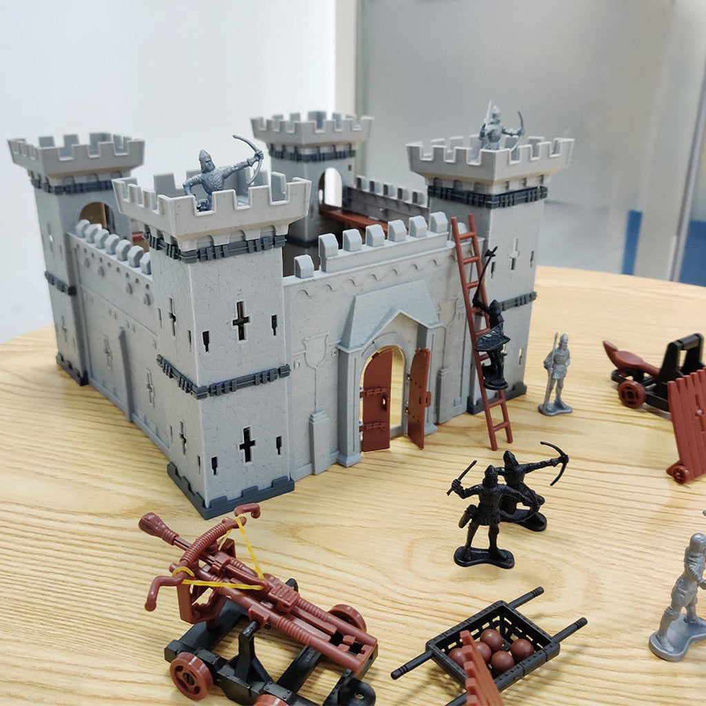 Medieval Castle Knights Action Figure Toy Playset with Catapult and Horse-Drawn Carriage A409