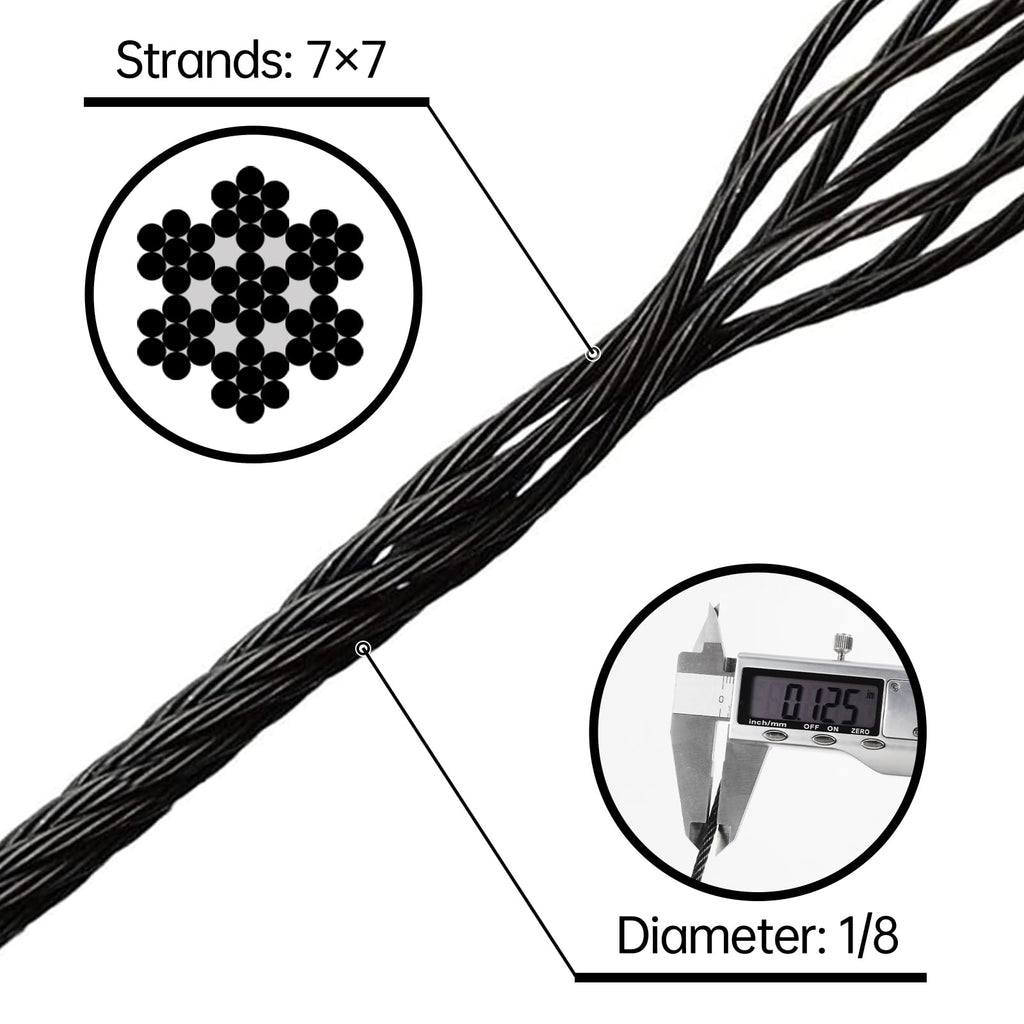 Black Stainless Steel Cable for Railing 220FT 1/8" T316 Wire Rope A3569