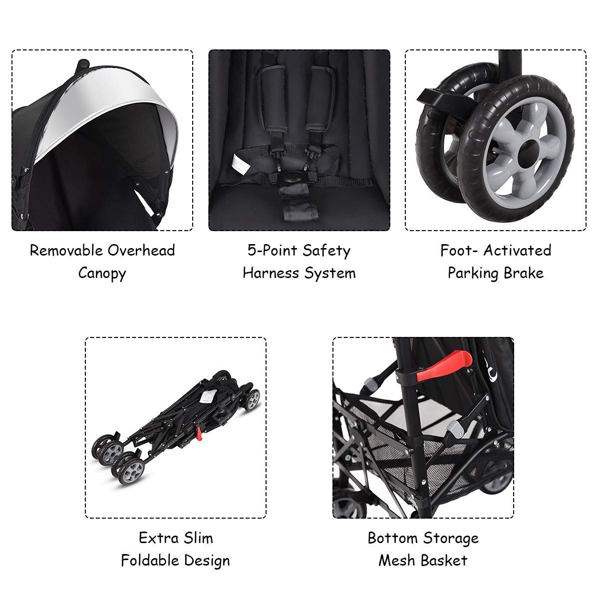 Lightweight Compact Foldable Stroller with Canopy and Cup Holder V314575