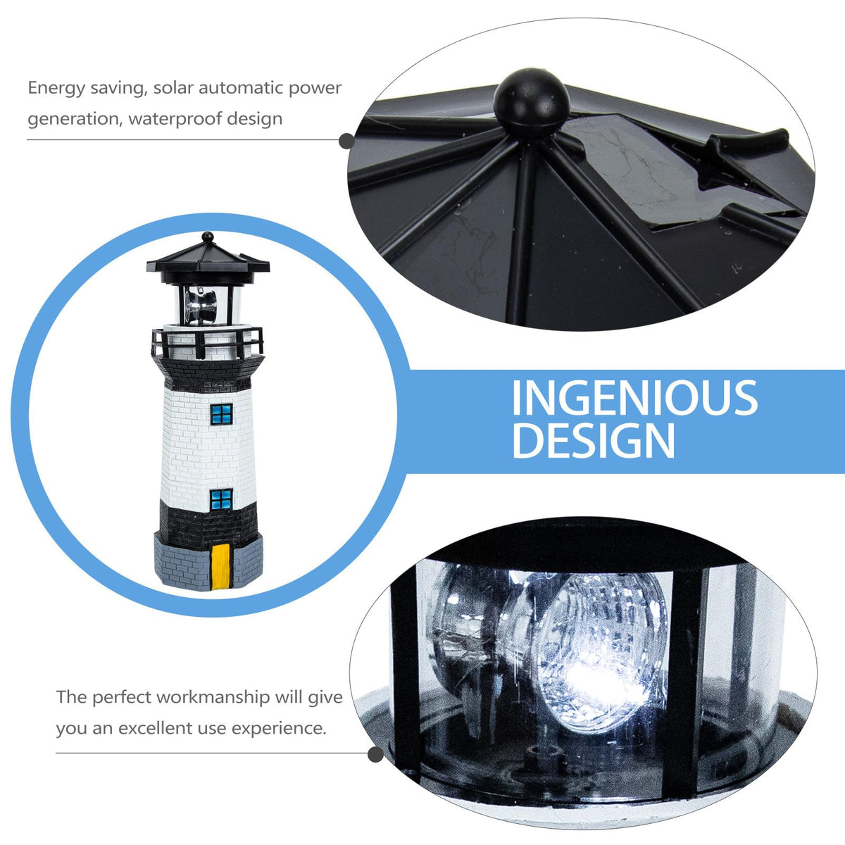 Solar Powered Lighthouse Resin LED Light L140