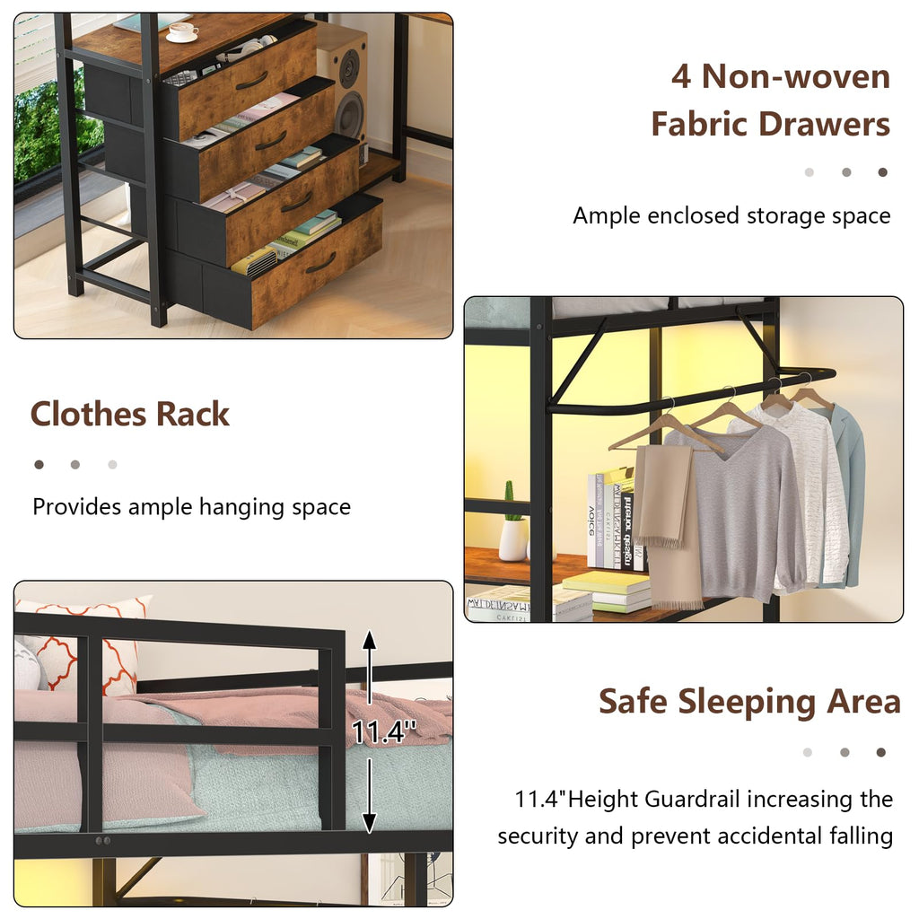 Twin Size Loft Bed with Storage and Desk L206