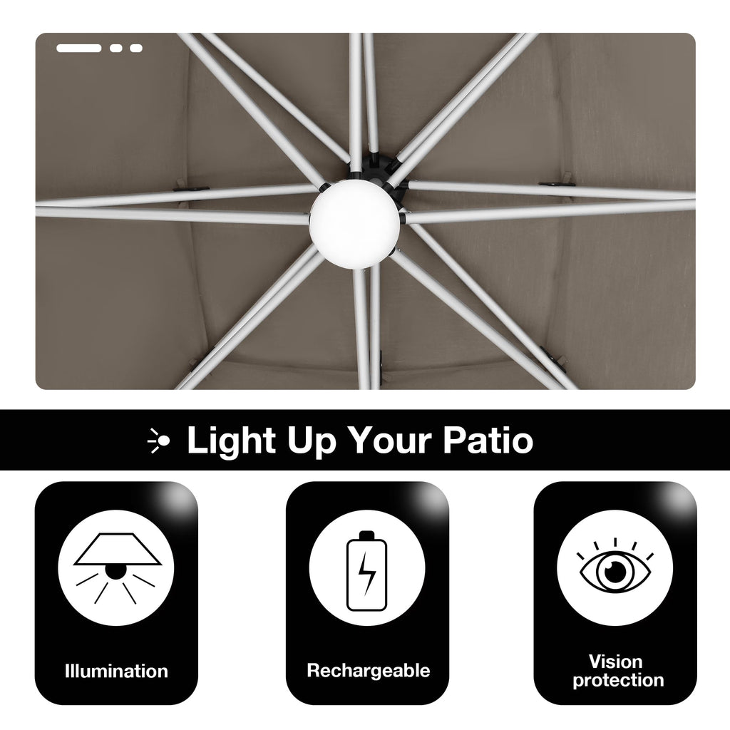 10x10FT Aluminum Cantilever Patio Umbrella with Light C92589