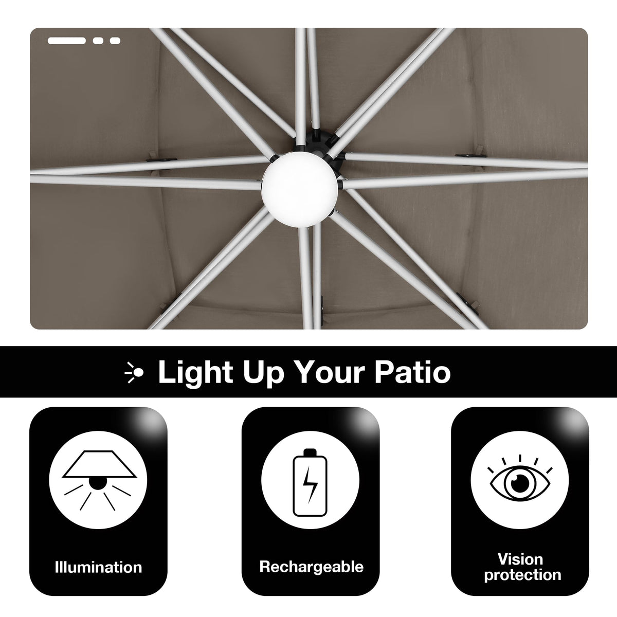 10x10FT Aluminum Cantilever Patio Umbrella with Light C92589