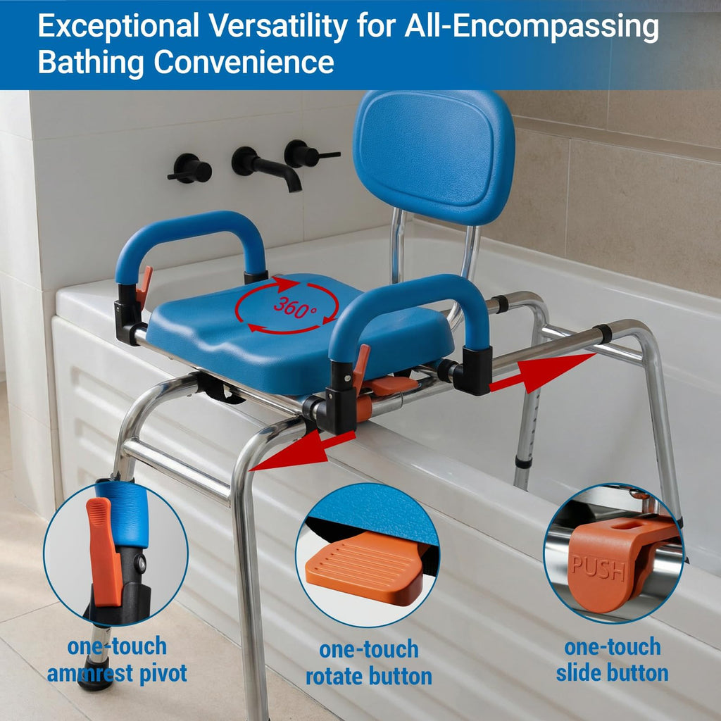 Sliding Shower Chair Tub Transfer Bench with 360° Swivel Seat K917822