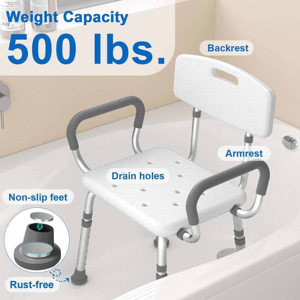 Heavy Duty Height Adjustable Shower Chair with Arms and Back O9636