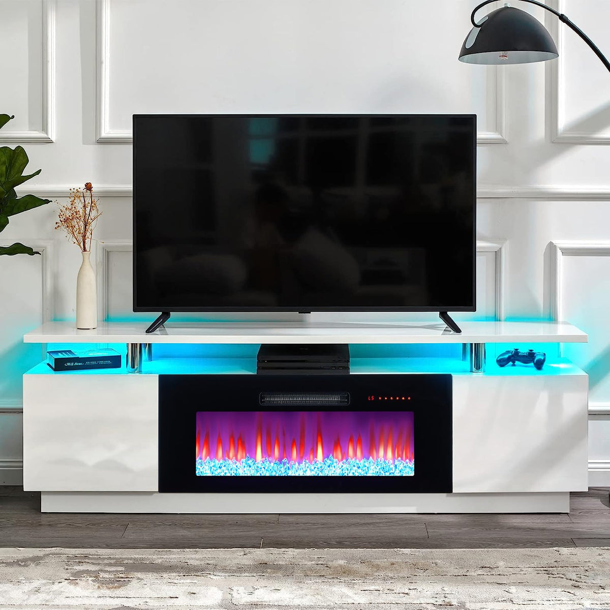 70" High-Gloss TV Stand with 36" Electric Fireplace G6991