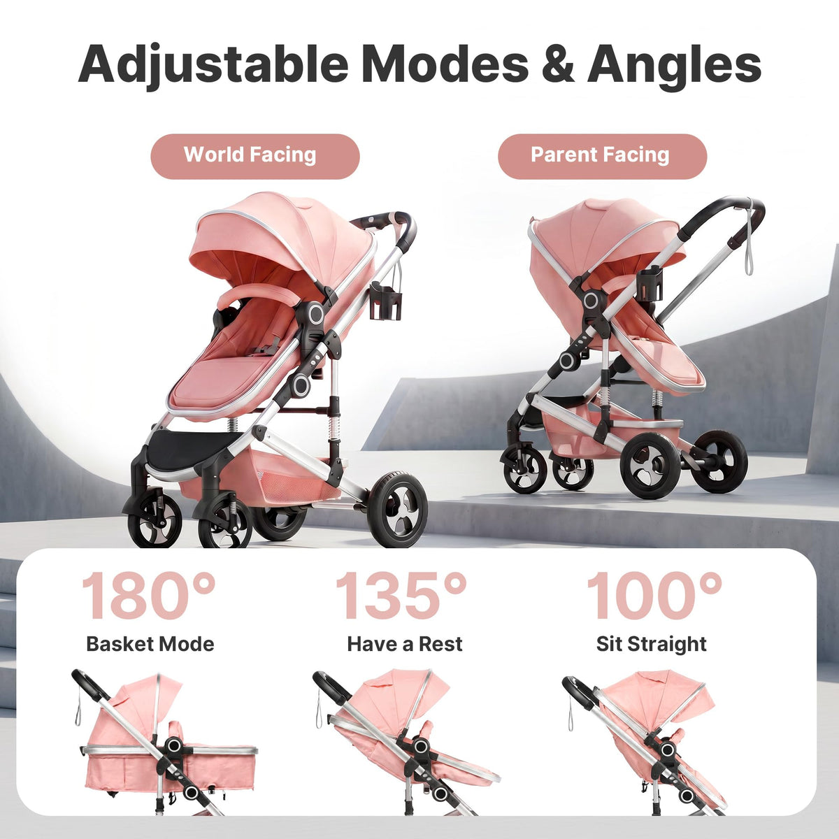 2-in-1 Foldable Stroller with Reversible Seat, Pink F67371