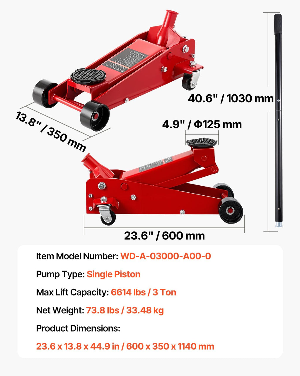 3 Ton Low Profile Steel Hydraulic Floor Jack C5087