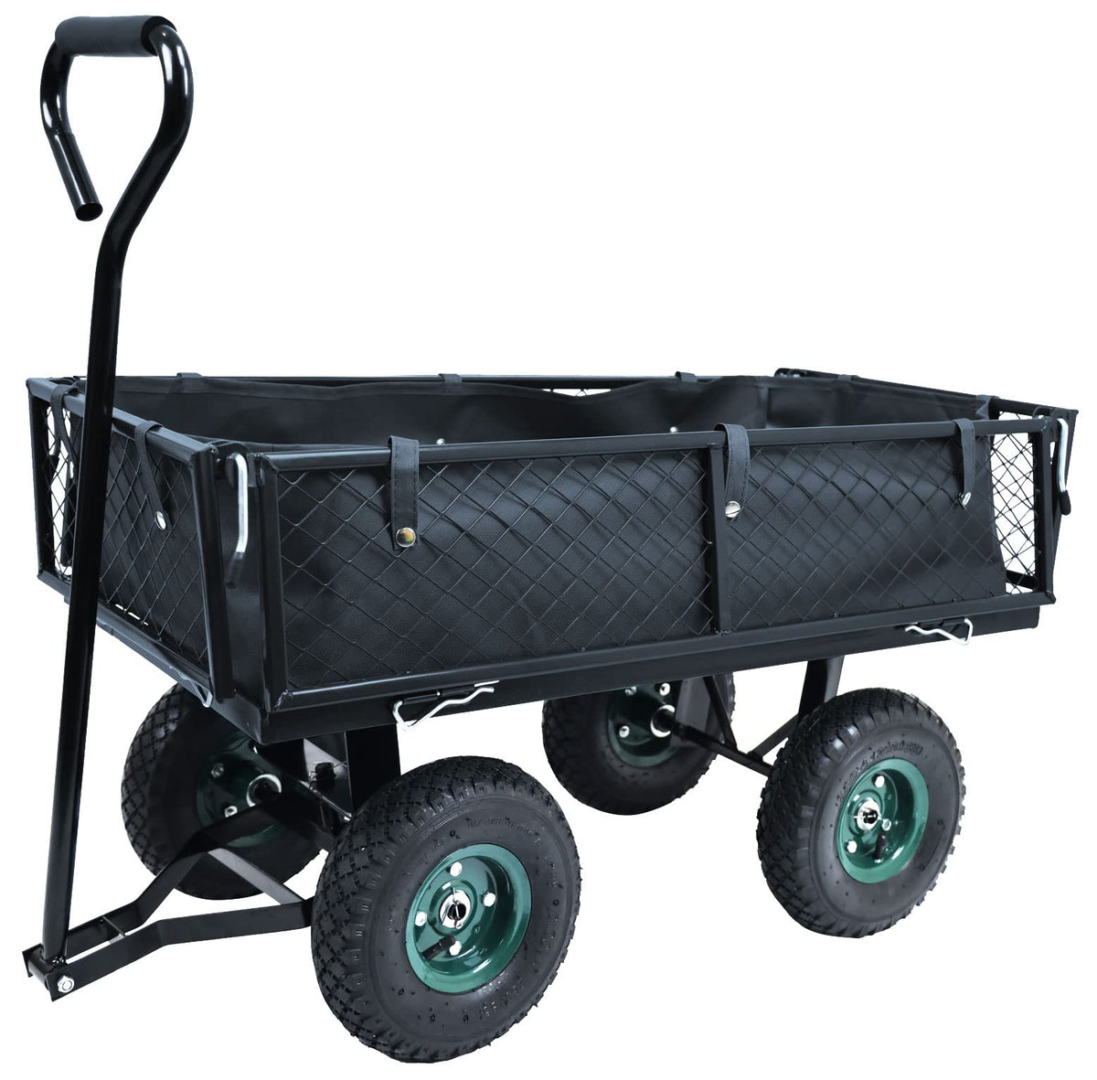 Heavy Duty Garden Cart, 400 Lb Capacity, Mesh Steel Folding Utility Wagon, Black N911