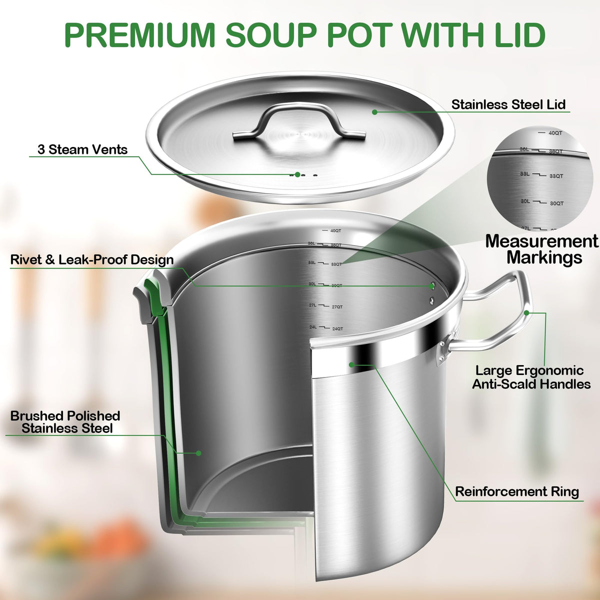 40 Quart Stainless Steel Stockpot with Lid O863943