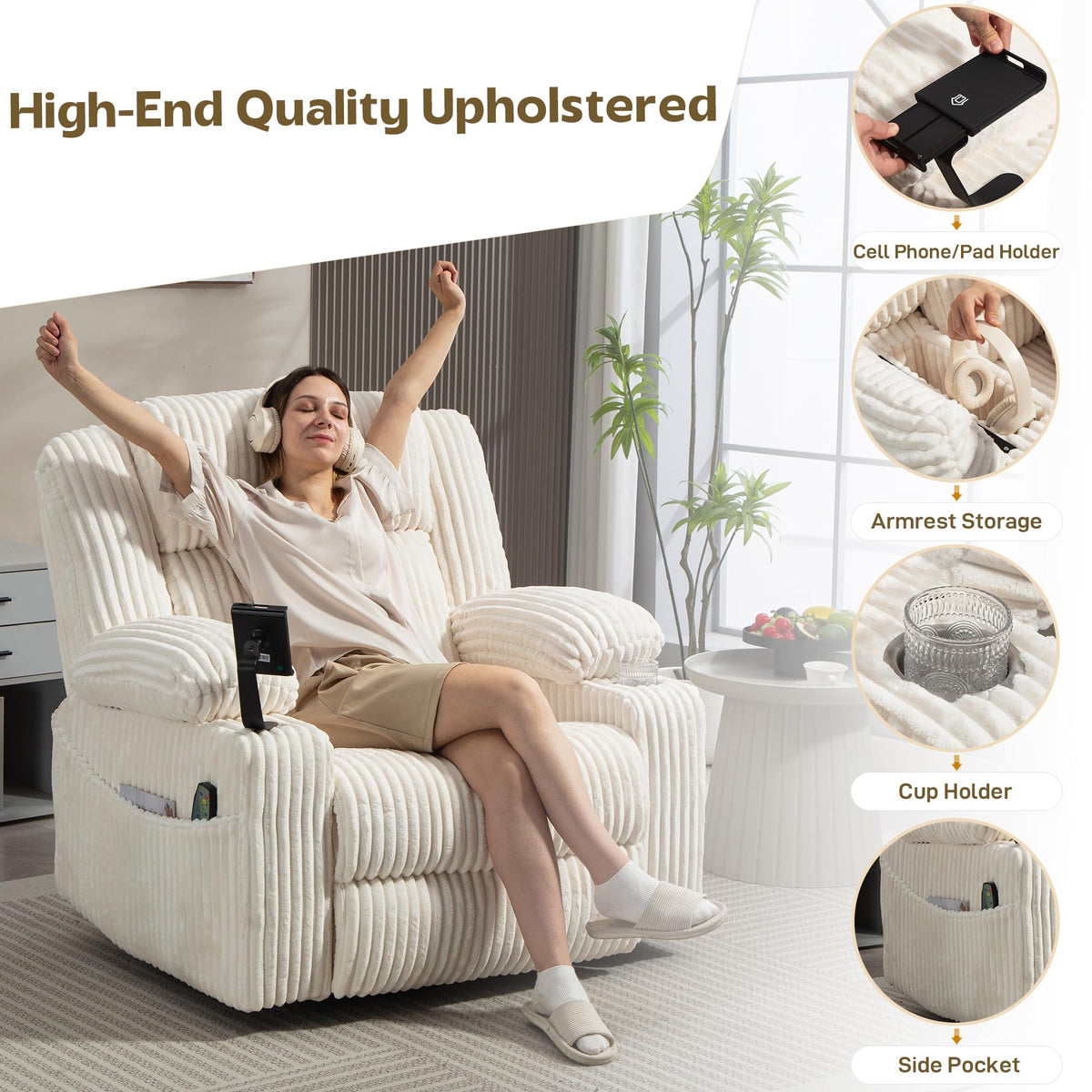Power Swivel Rocker Recliner with Adjustable Headrest V848323